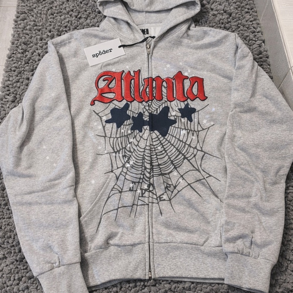 Spider Gray Zip-Up Sweater with Atlanta Design